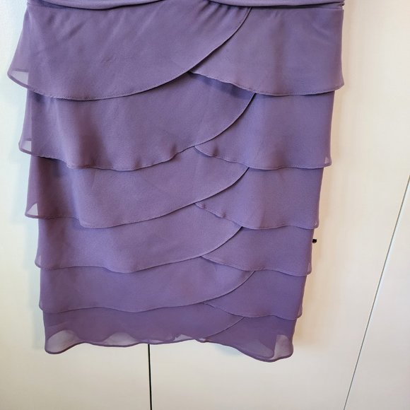 Jessica Howard Purple Layered Wrap Bodice with Ruched Rhinestoned Waist | Size 6 - Picture 3 of 9